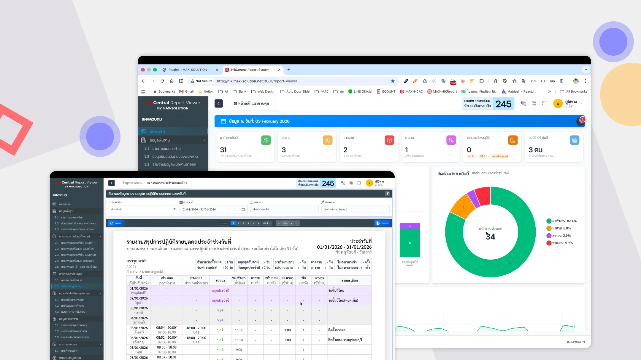 HIKCentral Report Viewer หน้าจอรายงาน โปรแกรมจัดการเวลาทำงาน MAX SOLUTION